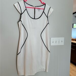 Express Size 10 White Dress with Black Stitching
